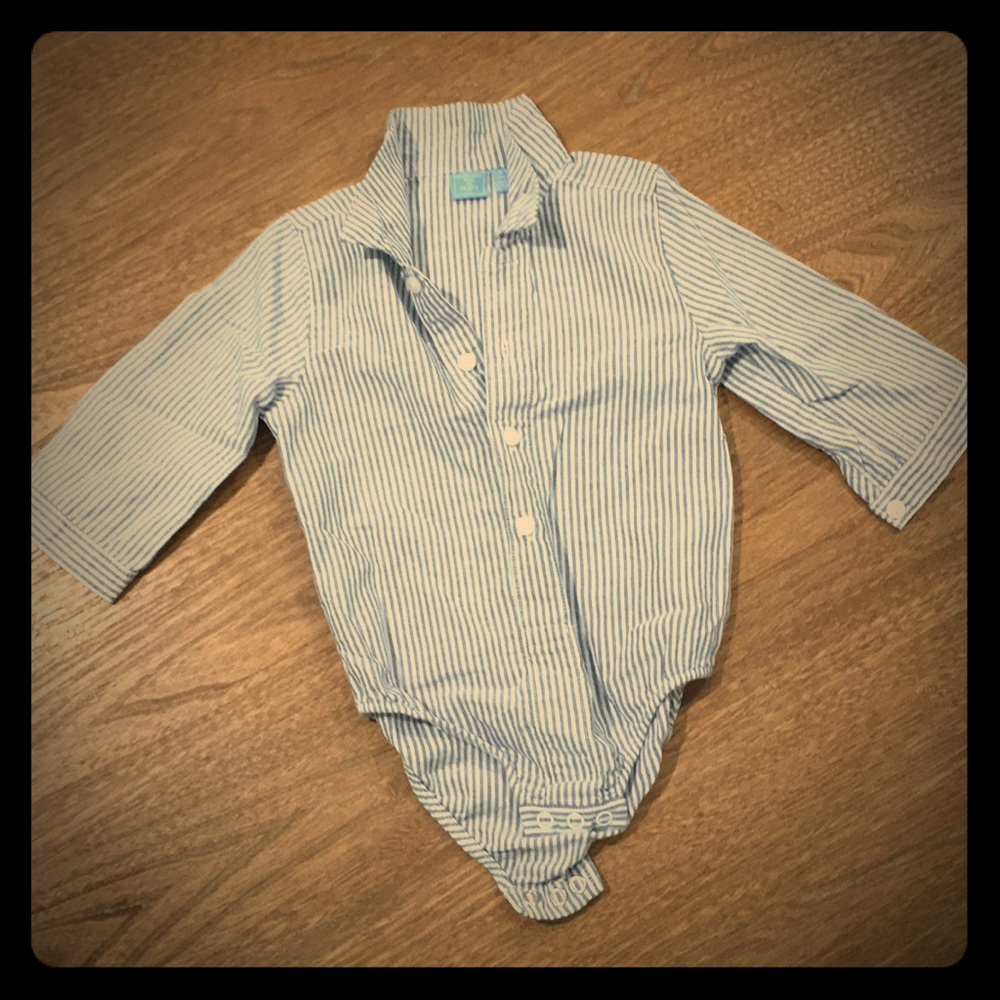 BOYS 9-12m Stripe Button-Down Dress Shirt Onesie